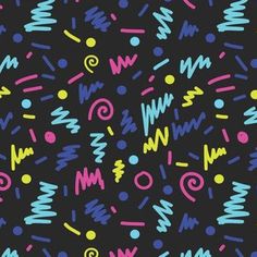 an abstract pattern with different colors and shapes on a black background that is very colorful