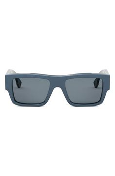 Bold rectangular frames give a futuristic vibe to Italian-crafted sunglasses with full-coverage UV protection. 53mm lens width; 19mm bridge width; 150mm temple length 100% UV protection Acetate Made in Italy Fendi Sunglasses, Mens Eyewear, Rectangular Sunglasses, Eyewear Sunglasses, Uv Protection, Temple, Fendi, Bridge, In Italy