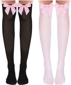 2 Pairs Black Thigh High Socks with Bow, White Sheer Stockings with Pink Bow, Satin Bow Stockings Women Knee Highs Stockings for Girls, Over Knee Long Stockings with Pink Bows Yami Kawaii Outfit, Pink Stockings, Black Thigh High Socks, Kawaii Outfit, Knee High Stockings, Black Thigh High, Knee Highs, Yami Kawaii, Pink Bows