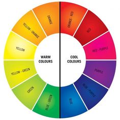 a color wheel with the words warm, cold, yellow and red in each section