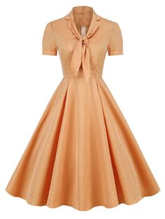 [Pre-sale] Orange 1950s Plaid Tie Collar Dress – Retro Stage - Chic Vintage Dresses and Accessories 1950 Vintage Dresses, Retro Stage, Fringe Flapper Dress, Midi Dress Elegant, Coctail Dresses, Hepburn Style, Tie Collar, Standard Dress, Plaid Tie