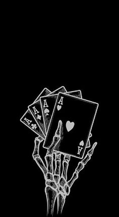 a hand holding four playing cards in the air with hearts on their fingers and two hands above them