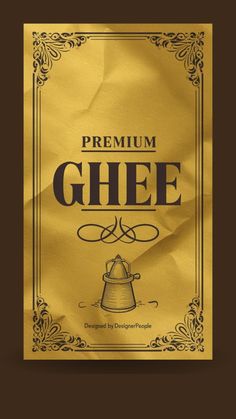 a gold foiled poster with the words, premium chef and a bell on it