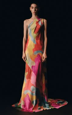 Draped One Shoulder Gown By Alejandra Alonso Rojas | Moda Operandi Long Colorful Dress, Wedding Lunch Outfit Guest, Wedding Guest Dress Inspiration, Lunch Outfit, Draped Gown, One Shoulder Gown, Spring Summer 2023, 2023 Collection, Summer 2023