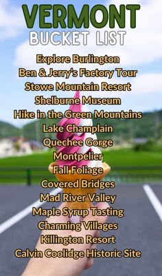 the vermont bucket list is shown in this image