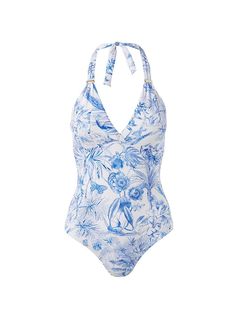 Rimini Blue Tropical Bar Trim Swimsuit | Melissa Odabash US Tropical Bar, Tropical Swimsuit, Tropical Swimsuits, Blue Swimwear, Halter Neck Swimsuit, Melissa Odabash, Tropical Blue, Saint Barth, Lazy Day Outfits