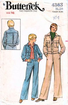 1970s Butterick 4363 UNCUT Vintage Sewing Pattern Bush Jacket, Flared Pants Teen Boys Size 16
#70sPantsPattern #TeenBoyPants #TeenPantsPattern #70sTeenPants #70sJacketPattern #70sTeenJacket #PantsSewingPattern #TeenBoyJacket #TeenFlaredPants #70sBushJacket Flare Pants Pattern, Teen Jackets, Teen Pants, 1970s Men, 70s Jacket, 1970s Sewing Patterns, Pants Sewing, Jean Jacket Men, Pants Sewing Pattern