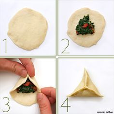 instructions to make tortilla wraps with spinach and tomatoes on top, then fold them in half