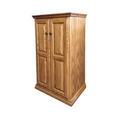 a tall wooden cabinet with two doors