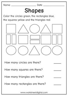 the worksheet for shapes and numbers to help kids learn how to use them