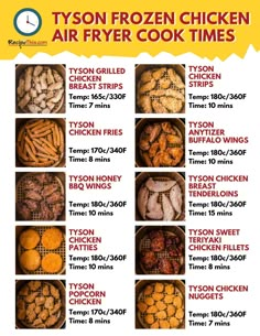 the flyer for tyson frozen chicken air fryer cook times