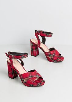 Plaid Accessories, Modcloth Shoes, Womens Strappy Sandals, Cute Red Dresses, Trendy Womens Shoes, T Strap Shoes, Holiday Shoes, Strappy Shoes, Strappy High Heels