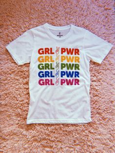 Girl Power Rainbow Tee | REDWOLF | Vintage Inspired Jewellery & Accessories { Cotton T-shirt With Rainbow Print For Pride, Trendy Multicolor Pride T-shirt, Trendy Rainbow T-shirt For Pride, Trendy Rainbow Pride T-shirt, Trendy Rainbow Top For Pride, Trendy Cotton T-shirt With Rainbow Print, Casual Multicolor Rainbow Print T-shirt, Cute Multicolor T-shirt With Rainbow Print, Cute Multicolor Rainbow Print T-shirt