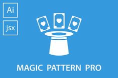 the magic pattern pro logo on a blue background with three cards in front of it