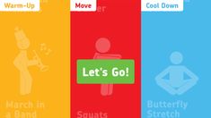 three different colored banners with the words let's go and an image of a person