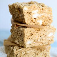 three pieces of rice krispy treats stacked on top of each other