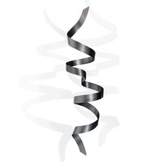 a metal spiral is shown on a white background with black ribbons hanging from it's sides