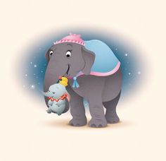 an elephant with a crown on its head holding a baby elephant in it's trunk