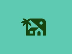 a house with a palm tree on the roof and an arrow pointing up to it