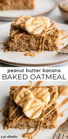 peanut butter banana baked oatmeal on a plate