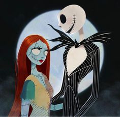 a cartoon character holding the hand of a skeleton