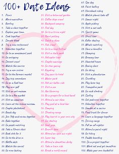 a pink heart with the words 100 date ideas