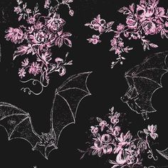 a bat and flowers on a black background