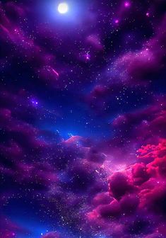 the night sky is filled with stars and clouds