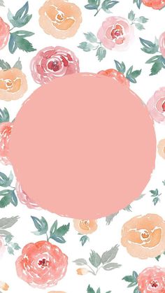 a pink circle surrounded by flowers on a white background