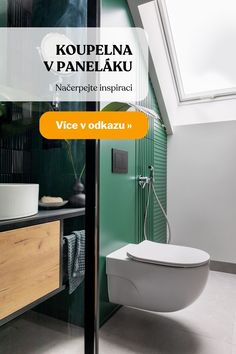 a white toilet sitting inside of a bathroom next to a green tiled wall and ceiling