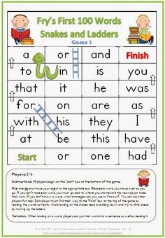 the fry's first 100 words snakes and ladders worksheet