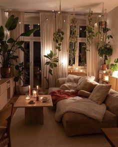 a living room filled with furniture and lots of plants