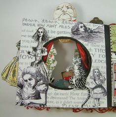 an altered photo frame with alice and the wonderland