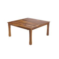 a square wooden table with two legs and one end on the top, against a white background