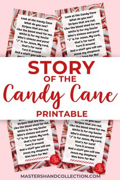 the story of the candy cane printable is shown in red, white and pink