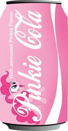 a pink soda can with an image of a pony on the front and bottom half