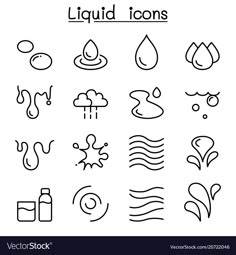 the different types of liquid icons are shown in black and white on a white background