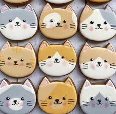 many decorated cookies with cats on them