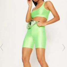 New With Tag, Never Been Worn. These Bike Shorts Feature A Lime Neon Fabric With A Figure Flattering Fit, Style With The Matching Crop Top And Complete The Look With A Bum Bag. Definitely Stretchy Enough To Fit Your Curves! 95% Polyester 5% Elastane Lace Biker Shorts, Neon Fabric, Black Biker Shorts, Bicycle Shorts, Black Bike, Striped Jersey, Cycling Shorts, Bum Bag, Fit Style