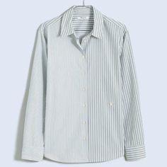 Madewell With-A-Twist Shirt In Signature Poplin Striped Size L 100% Cotton Length 28’ From Armpit To Armpit 22’ New With Tags Twist Shirt, Madewell Top, Button Down Shirts, Madewell, Button Down Shirt, Color White, The 100, Twist, Womens Tops