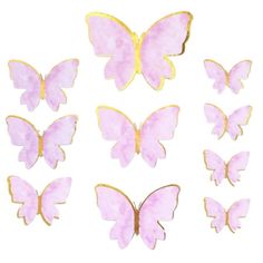 pink butterflies are arranged in the shape of different shapes and sizes on a white background