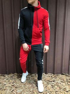 customizable jogger suit by ghcsportswear Outfits Hombre, Red Sweaters, Sport Outfits, Sweater Hoodie, Hooded Jacket, Black Red, Mens Pants