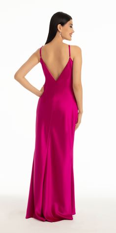 Find your happily ever after in this romantically shimmering Satin V Back Rosette Column Dress with Sweep Train. Cut on a bias, this charmeuse classic style features: a halter neckline, fitted bodice with rosette detail, satin column skirt, v back, and sweep train. To hug in all the right places and an opulent choice for any occasion. Complete your look with Grand Fan CZ Drop Earrings, Scattered Stone Envelope Handbag, and Rhinestone Twist Platform Sandals. Envelope Handbag, Column Skirt, Column Dress, Halter Neckline, Fitted Bodice, Happily Ever After, Ever After, Platform Sandals, Classic Style