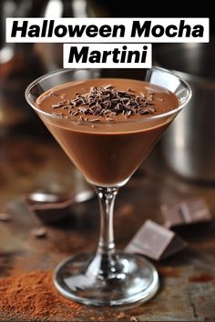 halloween mocha martini with chocolate sprinkles in a glass on a table