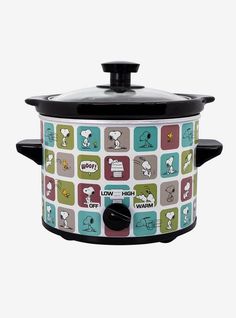 a slow cooker with snoopy squares on it