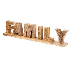 the word family spelled with wood blocks