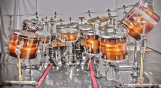 a group of drums sitting on top of a table