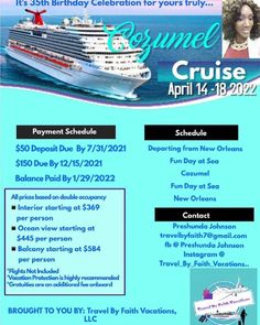 a flyer for a cruise ship party with information about the event and details on it