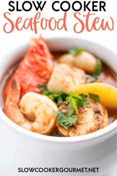 the cover of slow cooker seafood stew