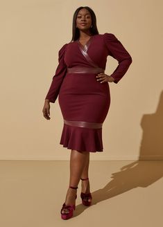 Flounced Faux Leather Trim Dress, Rhododendron Faux Leather Wrap Dress, Leather Bodycon Dress Plus Size, Plus Size Cocktail Dress, Bodycon Dress Plus Size, Trendy Party Dresses, Plus Size Party, Plus Size Trendy, Plus Size Cocktail Dresses, Plus Size Party Dresses